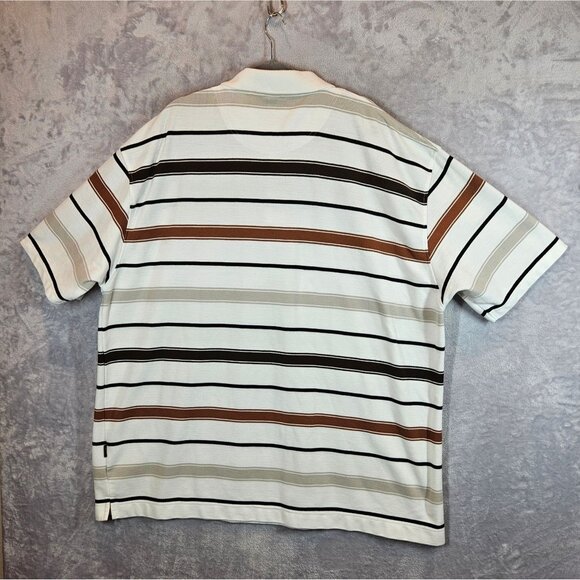 Karl Kani Gold Striped Polo Shirt 4X White Brown Black Mens Cotton/Polyester - Picture 2 of 11